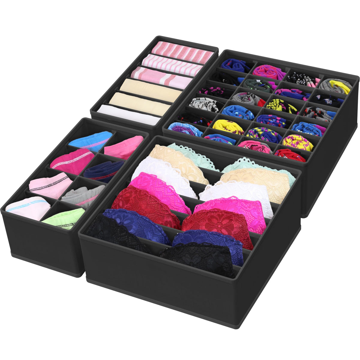 Simple Houseware 4-Pack Drawer Organizer Set for Underwear/Socks/Bra, Gray