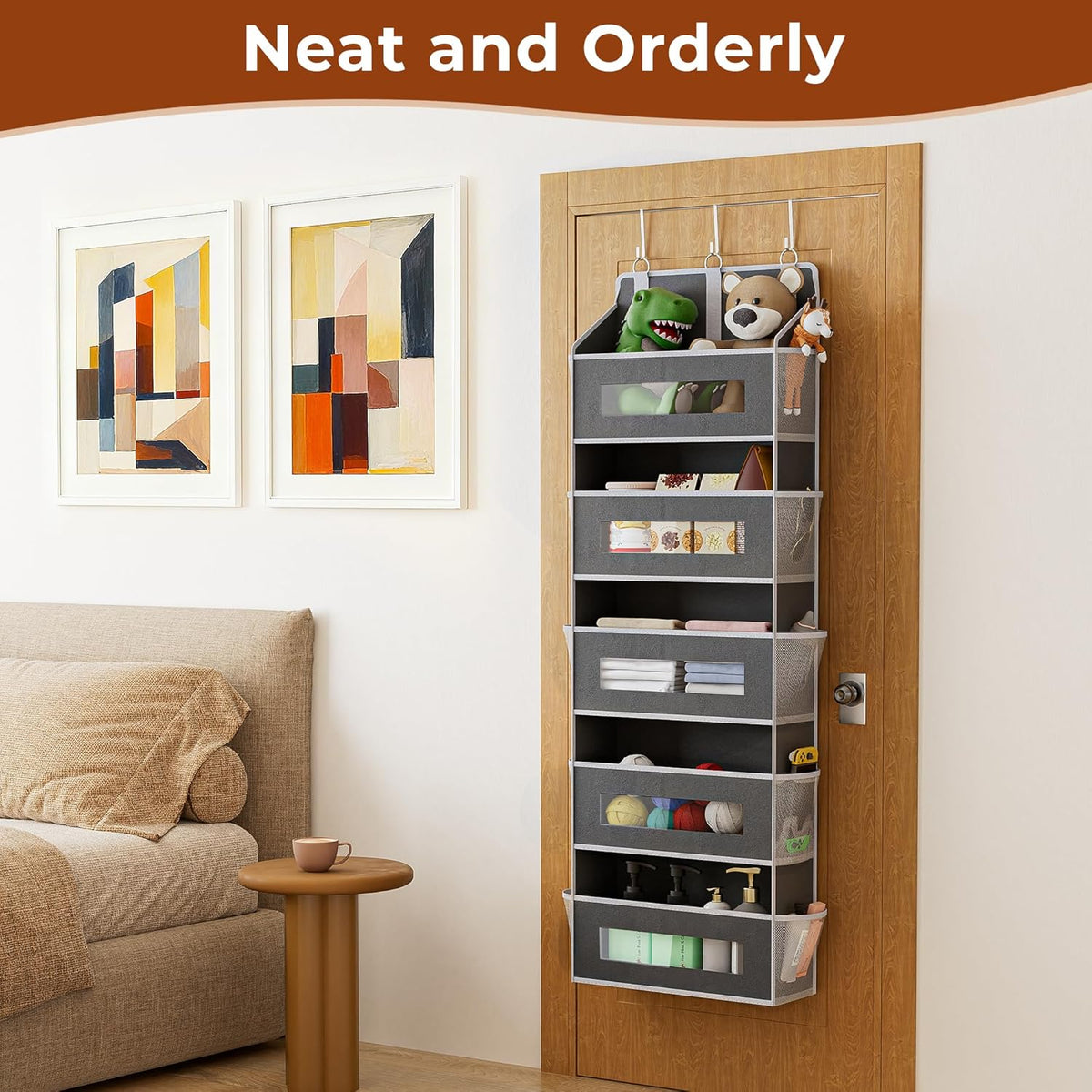 2 Pack 5 Tier Over the Door Organizer for Bathroom, Bedroom, Pantry, Grey