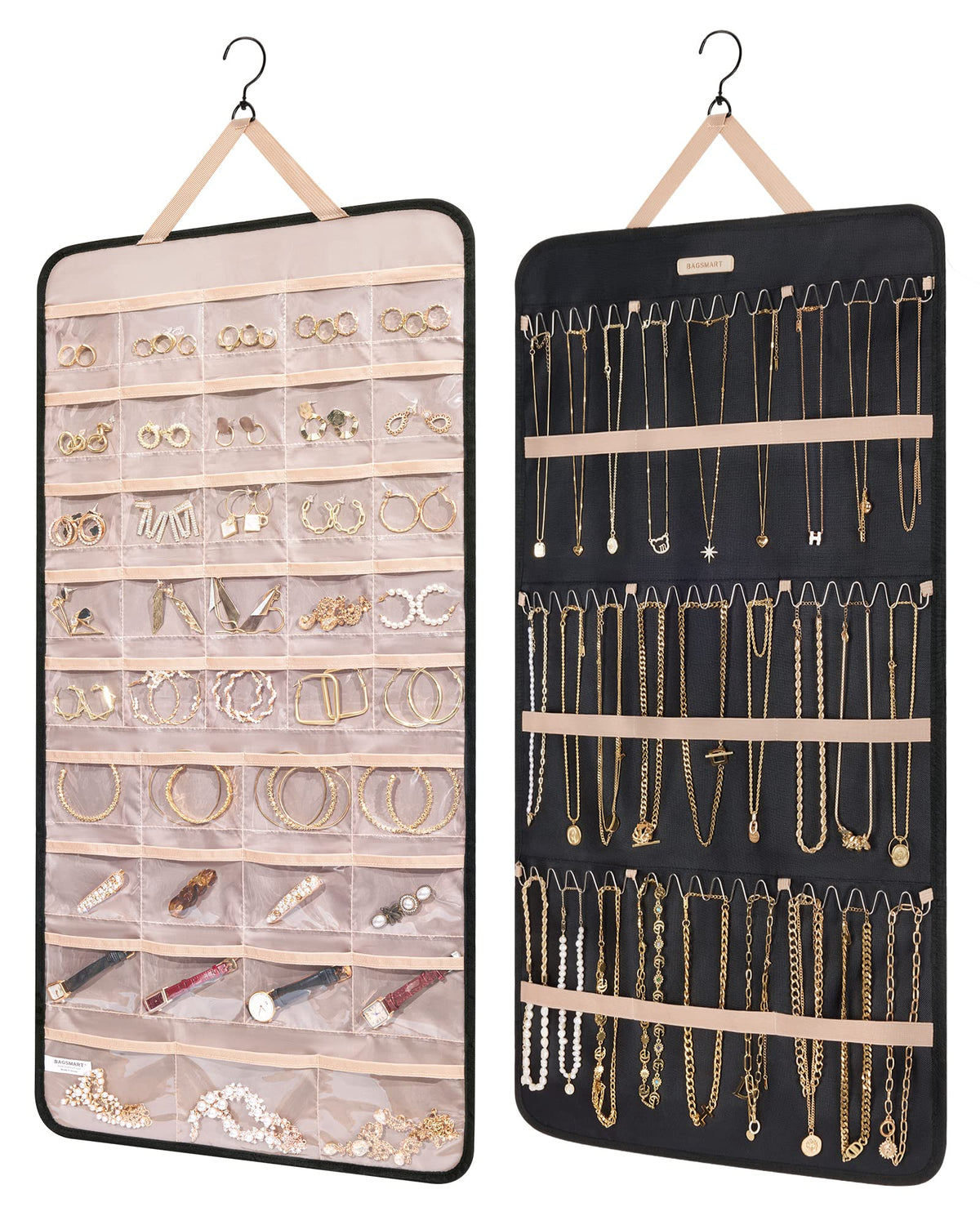 BAGSMART Hanging Jewelry Organizer Necklace/Earring/Ring 2-Sided L Black
