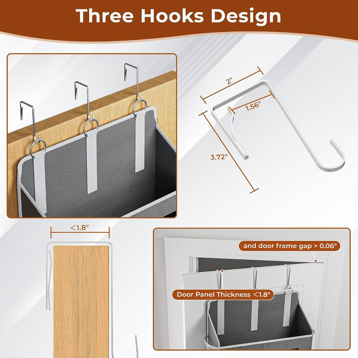 2 Pack 5 Tier Over the Door Organizer for Bathroom, Bedroom, Pantry, Grey