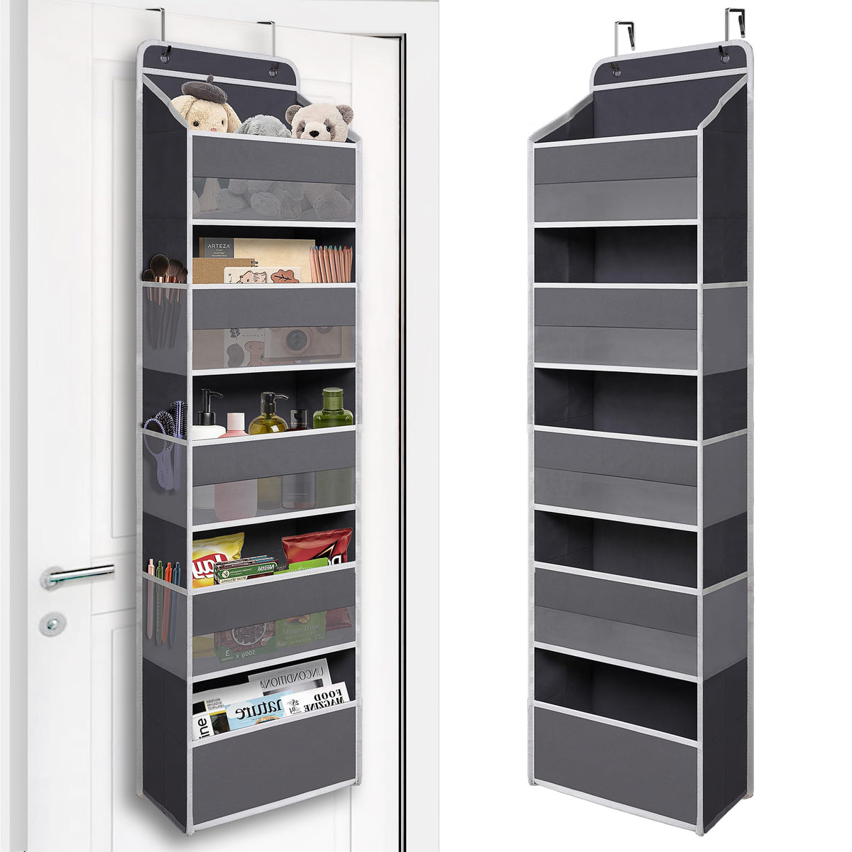 TYMENSH Black Over Door Organizer with 5 Large Clear Pockets and 6 Side Mesh Pockets, Anti-Tilt Hanging Door Storage for Closet, Bathroom, Nursery, Bedroom, Dorm, Toys, Cosmetics
