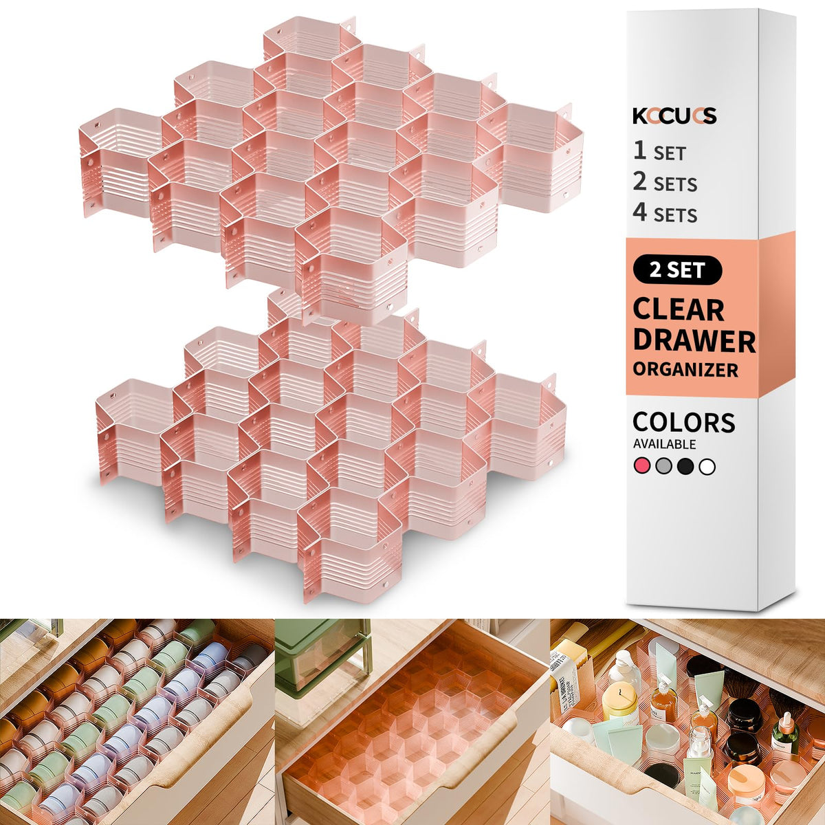 Honeycomb Separator Adjustable Drawer Organizer Divider for Underwear Belt-Scarf Socks Organizer (White(1pc))