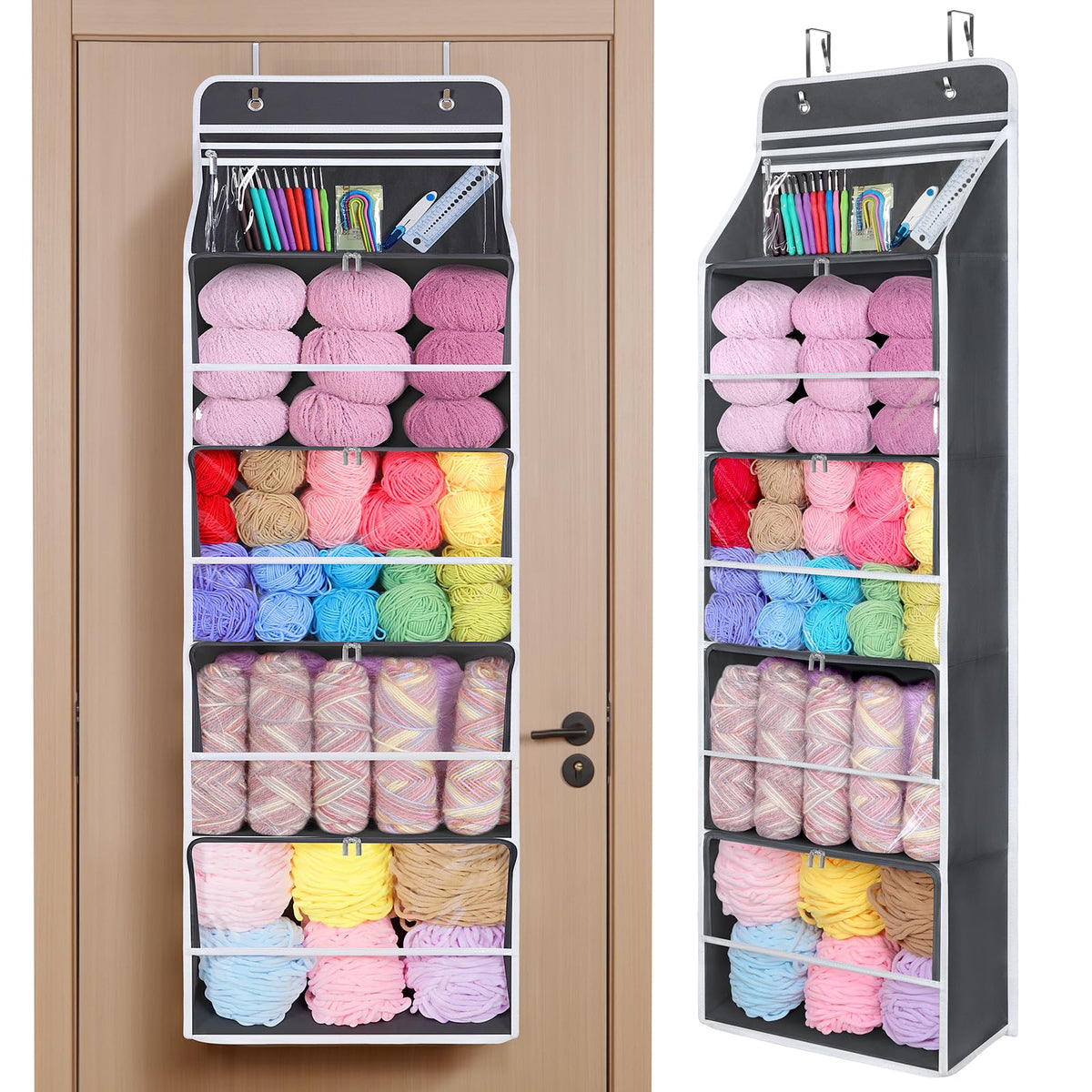 Univivi Hanging Yarn Storage Organizer, 6 Tiers Yarn Storage, Clear White