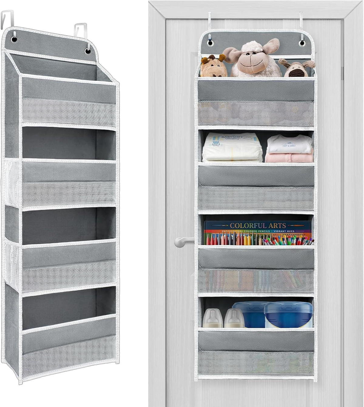 Over the Door Organizer 4 Shelves & 4 Side Pockets, Hanging Door Storage