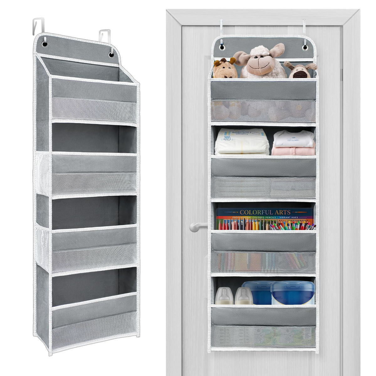 Over the Door Organizer 4 Shelves & 4 Side Pockets, Hanging Door Storage