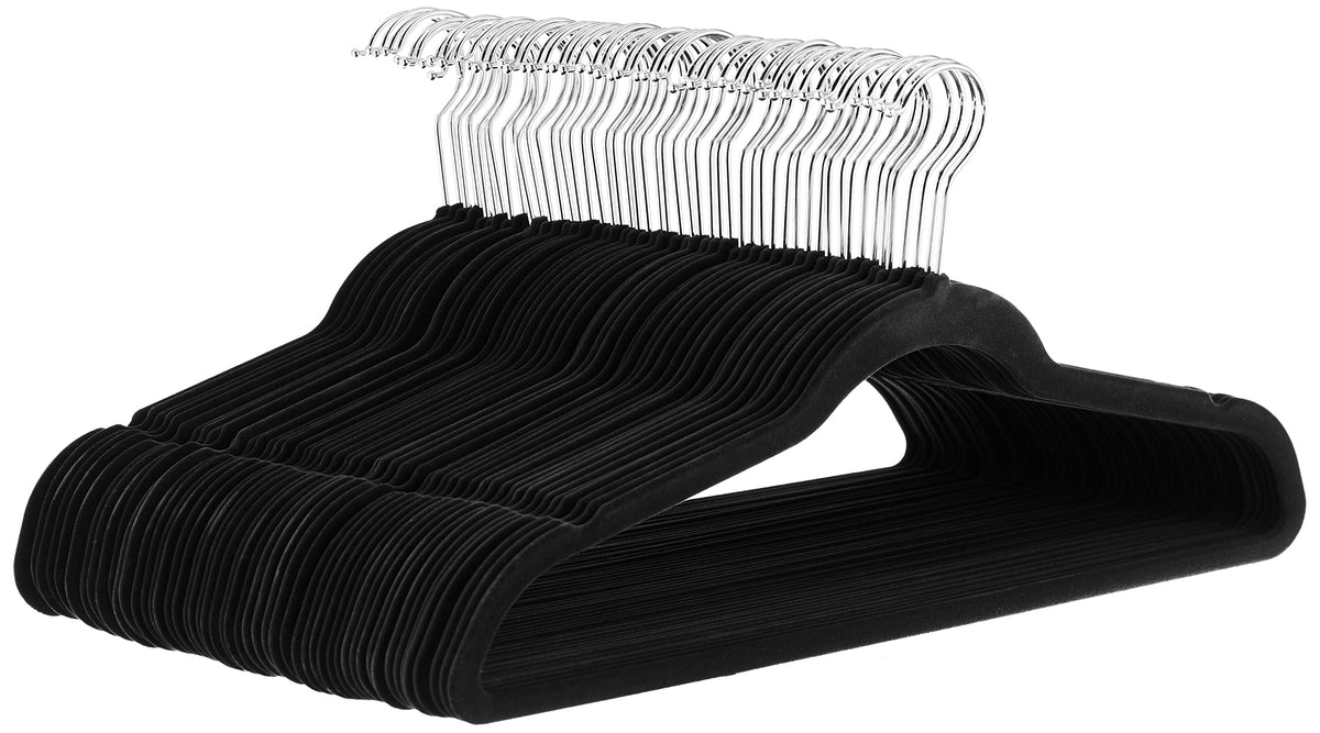 Amazon Basics Slim Velvet Non-Slip Space Saving Suit Clothes Hangers, Sturdy Metal, Gray/Silver, 30-Pack