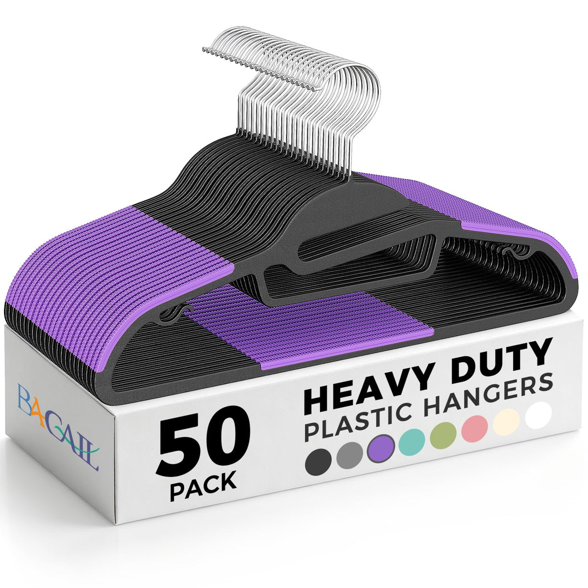 Heavy Duty Plastic Hangers 50 Pack with Non-Slip Design,0.2 Inches Thick,360°Swivel Hook Space Saving Organizer for Bedroom Closet,Shirts,Pants,Strong Enough for Coat(Black- S Shaped)