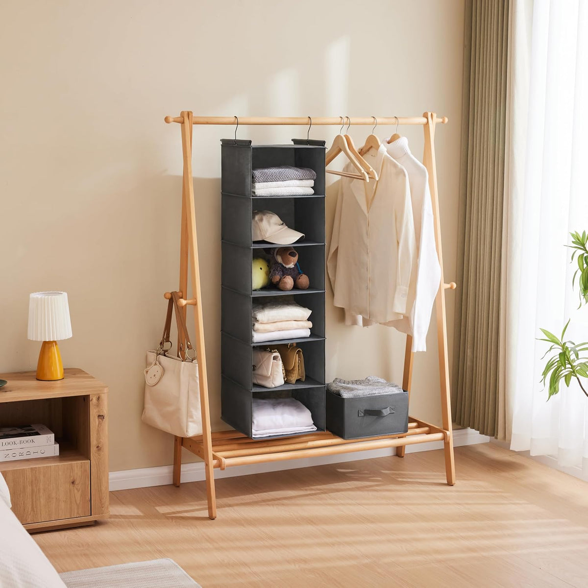 MAX Houser 6 Tier Hanging Closet Organizer with 2 Sturdy Hooks, Grey