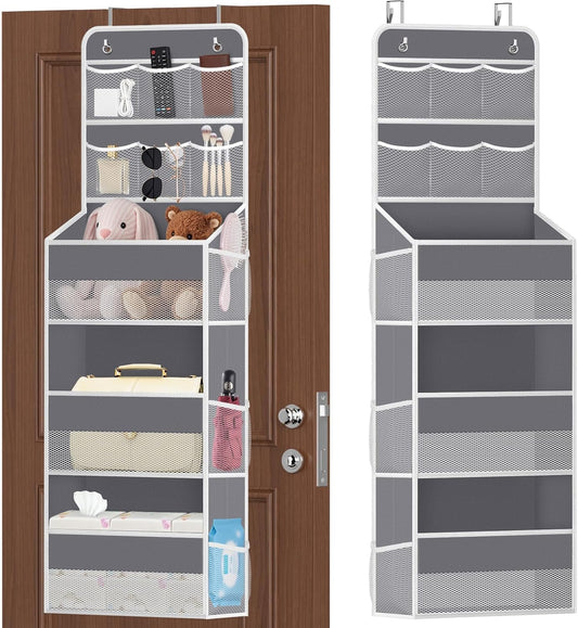 SpaceHacks 5-Tier Over the Door Organizer with Mesh Pockets, Dark Grey