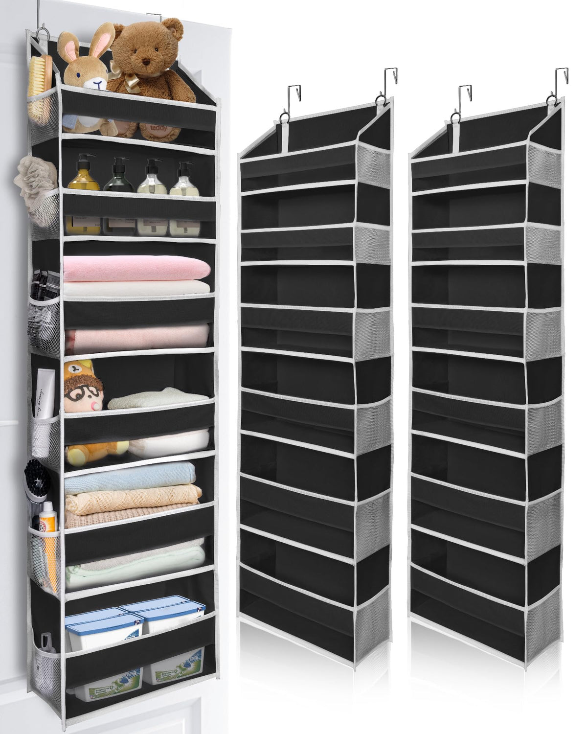 ULG 1 Pack Over Door Organizer with 5 Large and 10 Mesh Side Pockets, 44 lbs Weight Capacity Hanging Storage with Clear Window Kids Toys, Shoes, Diapers, Dark Grey, 5 Layers
