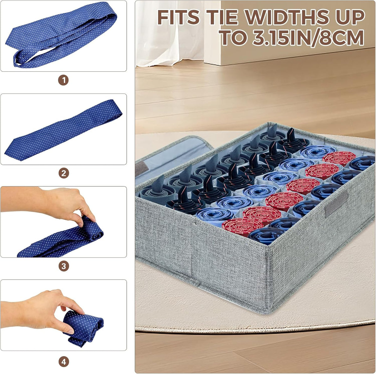 PINGMIC 2-Pack Sock & Tie Organizer with Lid, 30-Cell Foldable Storage Box