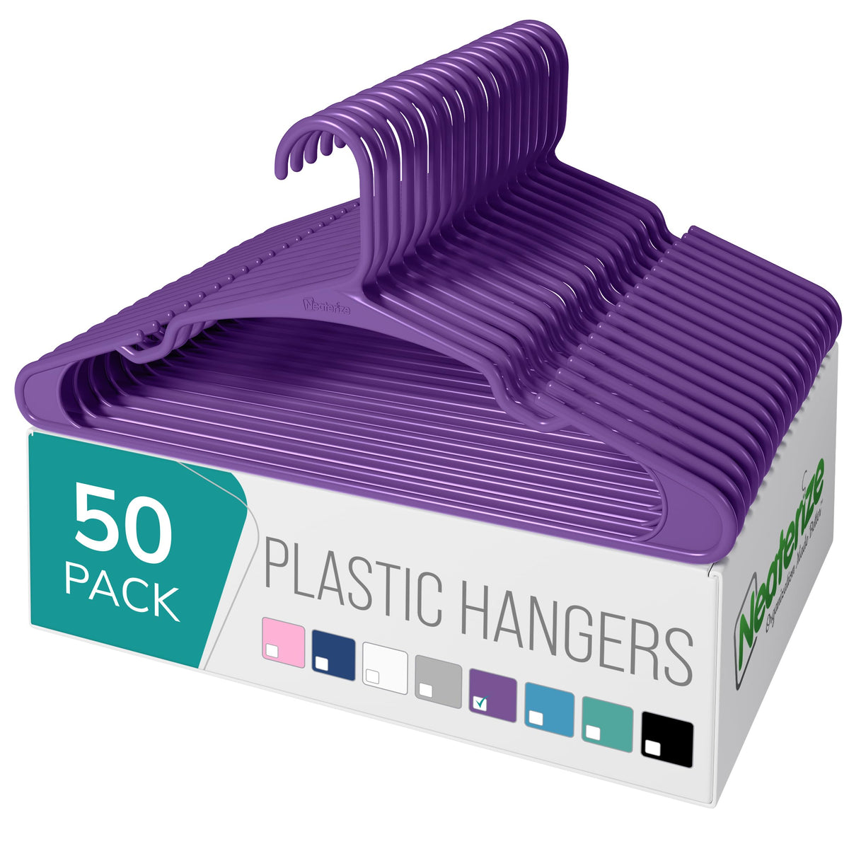 NEATERIZE Clothes Hangers Plastic 50 Pack for Adults - Plastic Hangers, The Perfect Coat Hanger and Space Saving Clothes Hangers for Closet, Percheros Ganchos para Colgar Ropa Hangars - White Hangers