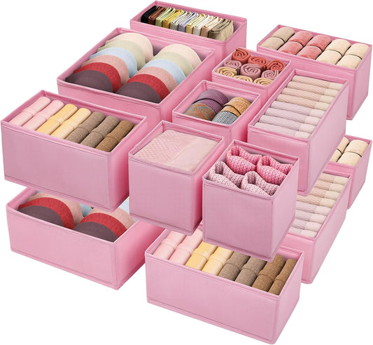 Drawer Clothing Organizer 16-Pack,Fabric Pink Underwear Dividers