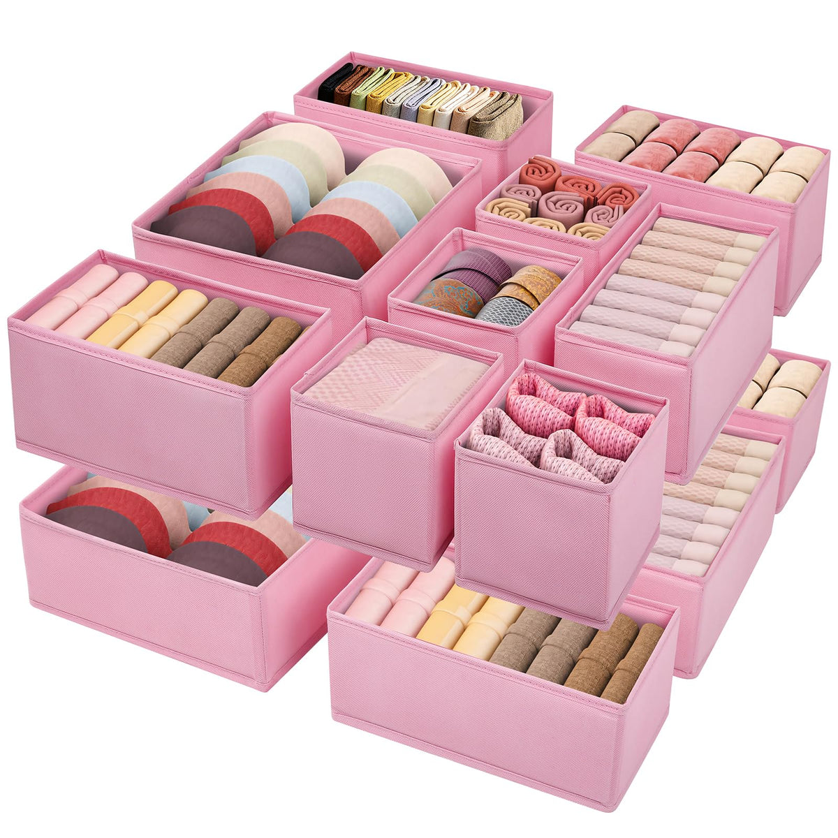 Drawer Clothing Organizer 16-Pack,Fabric Pink Underwear Dividers