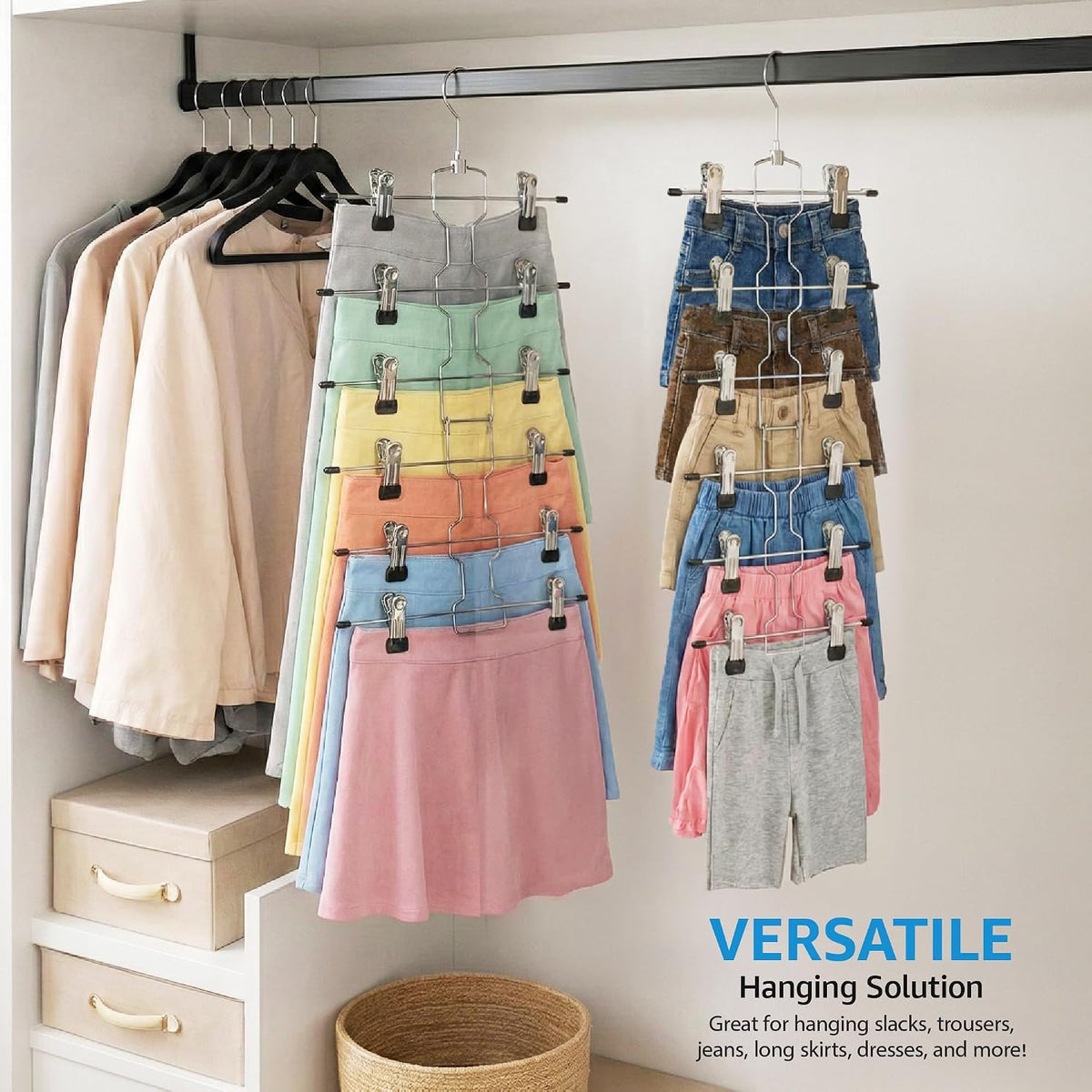 ZOBER 3-Pack 6-Tier Skirt Hangers with Clips, Clothes Hangers for Pants