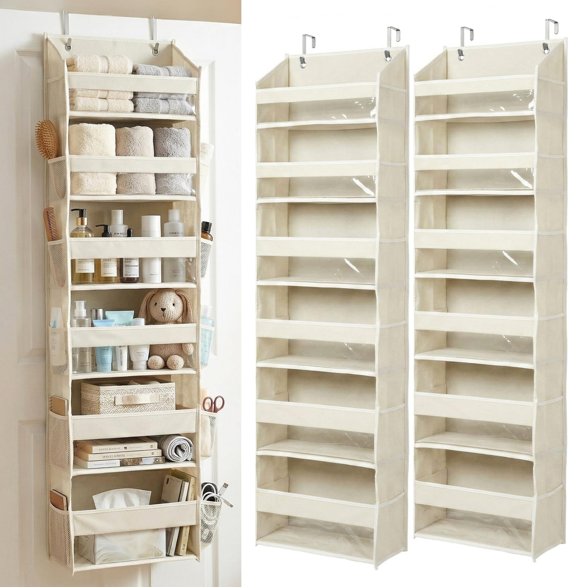 HOMELUX THEORY Over the Door Organizer, 6-Tier, 100D Fabric, Ivory 1pc