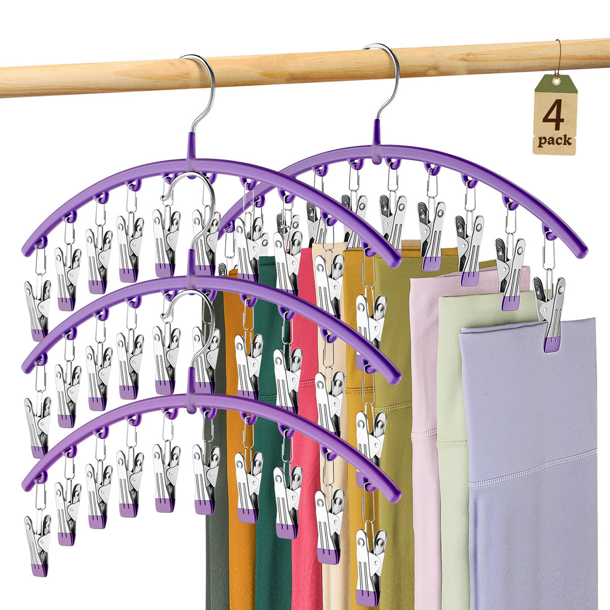 Volnamal Legging Organizer for Closet,2 Pack Metal Yoga Pants Hangers w/10 Clips Hold 20 Leggings,Space Saving Hanging Closet Organizer Clothes Hanger College Dorm Essentials Apartment Essential,Black