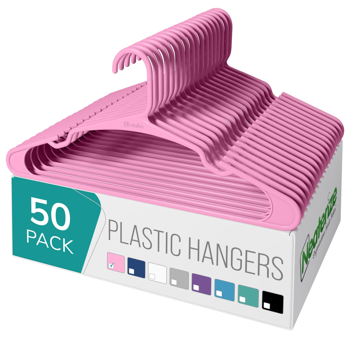 NEATERIZE Clothes Hangers Plastic 50 Pack for Adults - Plastic Hangers, The Perfect Coat Hanger and Space Saving Clothes Hangers for Closet, Percheros Ganchos para Colgar Ropa Hangars - White Hangers