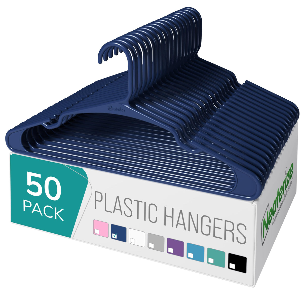 NEATERIZE Clothes Hangers Plastic 50 Pack for Adults - Plastic Hangers, The Perfect Coat Hanger and Space Saving Clothes Hangers for Closet, Percheros Ganchos para Colgar Ropa Hangars - White Hangers