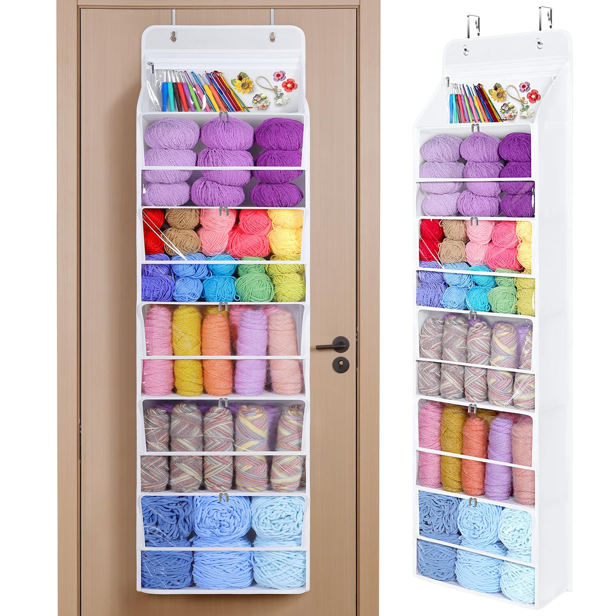 Univivi Hanging Yarn Storage Organizer, 6 Tiers Yarn Storage, Clear White