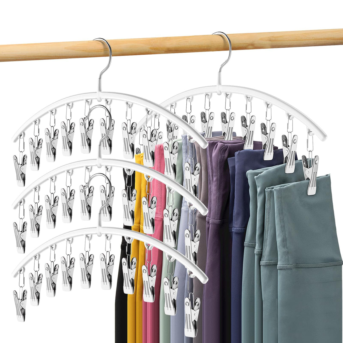Volnamal Legging Organizer for Closet,2 Pack Metal Yoga Pants Hangers w/10 Clips Hold 20 Leggings,Space Saving Hanging Closet Organizer Clothes Hanger College Dorm Essentials Apartment Essential,Black