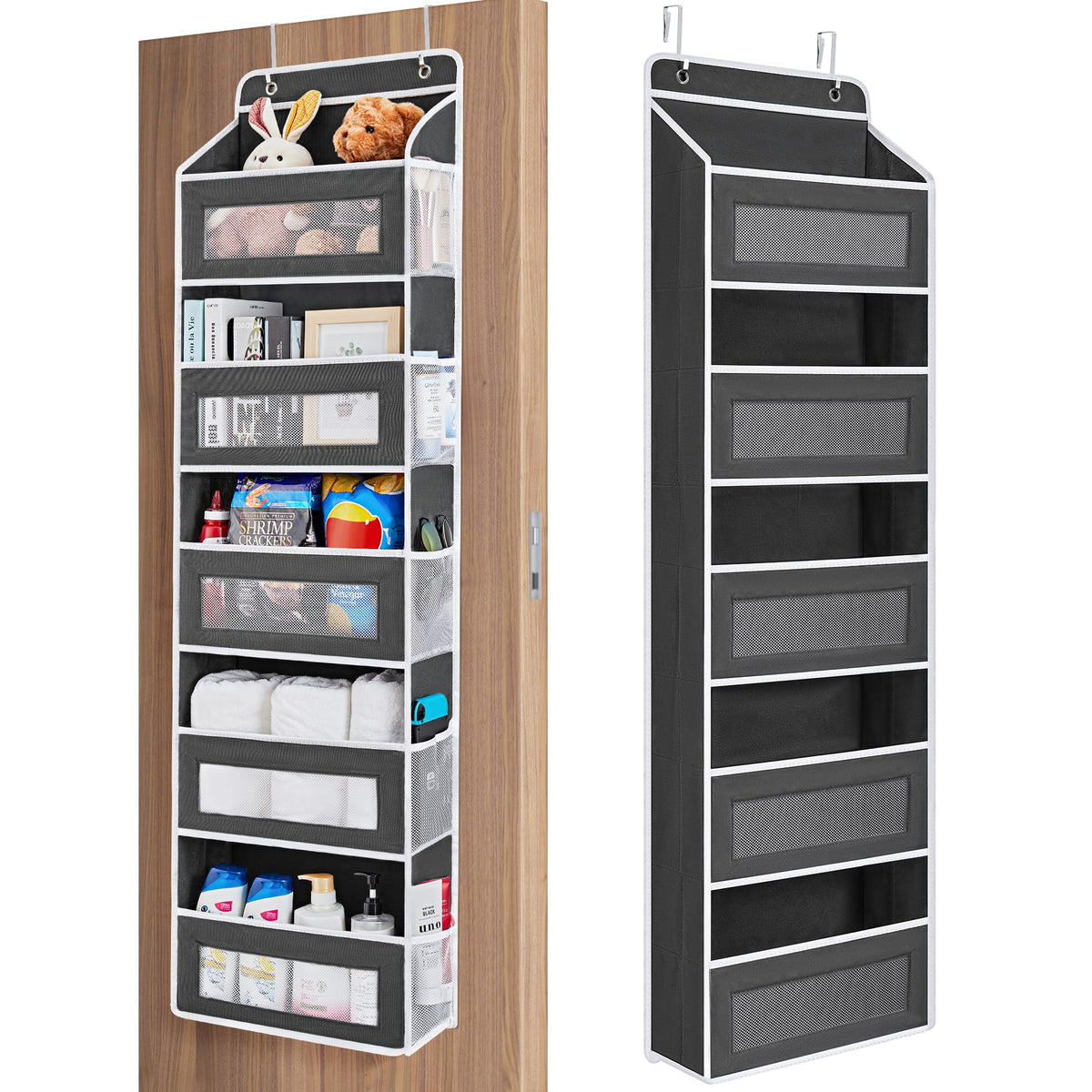 JARLINK Over the Door Organizer for Bedroom, Pantry, Bathroom, 5 Shelf Grey