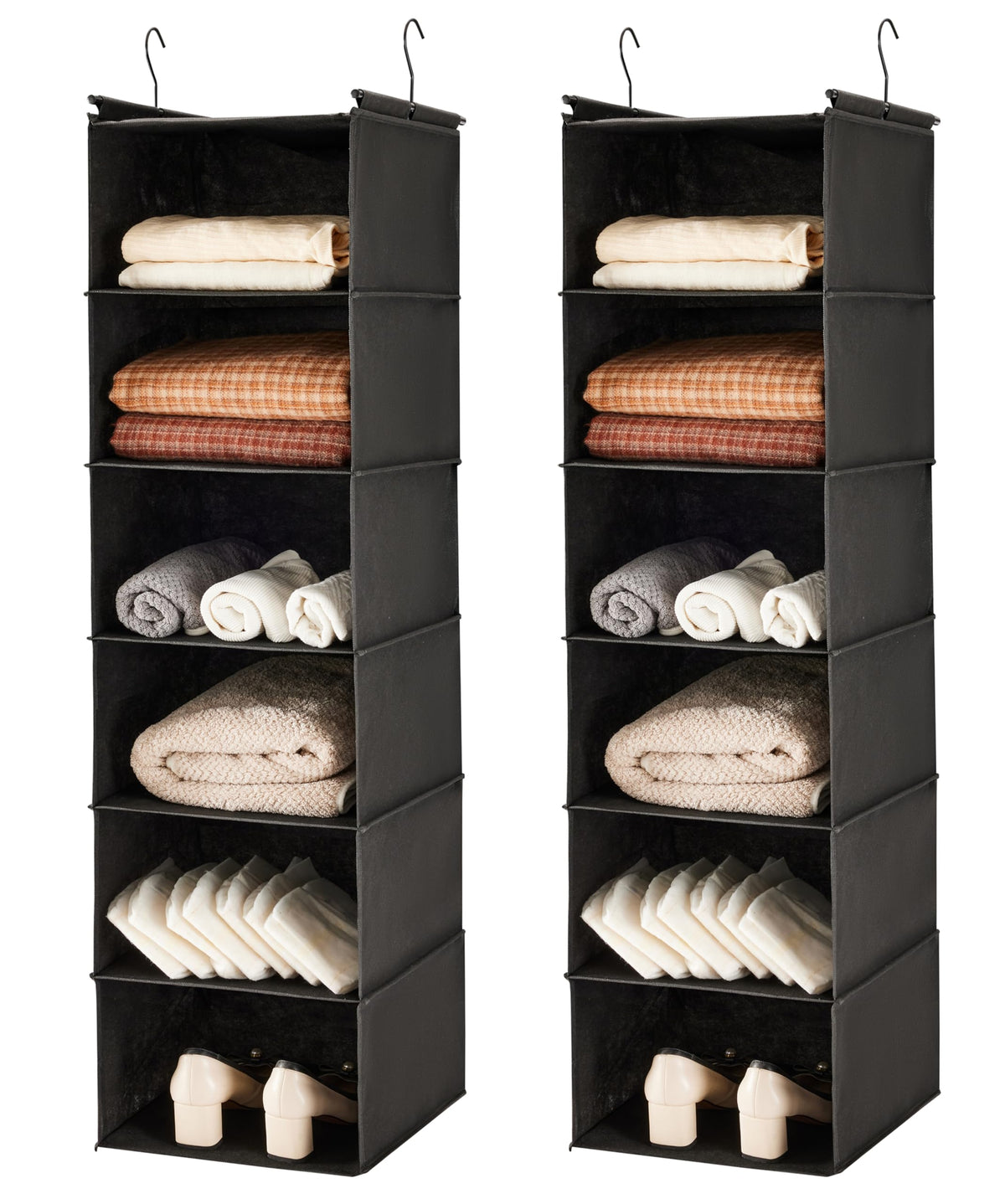 MAX Houser 6 Tier Shelf Hanging Closet Organizer with 2 Hooks, Beige