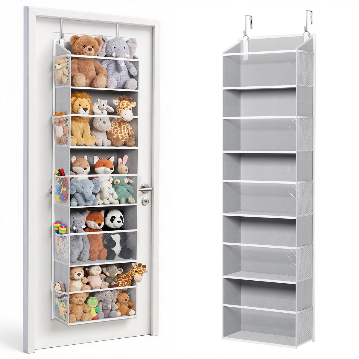 ULG 1 Pack Over Door Organizer with 5 Large and 10 Mesh Side Pockets, 44 lbs Weight Capacity Hanging Storage with Clear Window Kids Toys, Shoes, Diapers, Dark Grey, 5 Layers