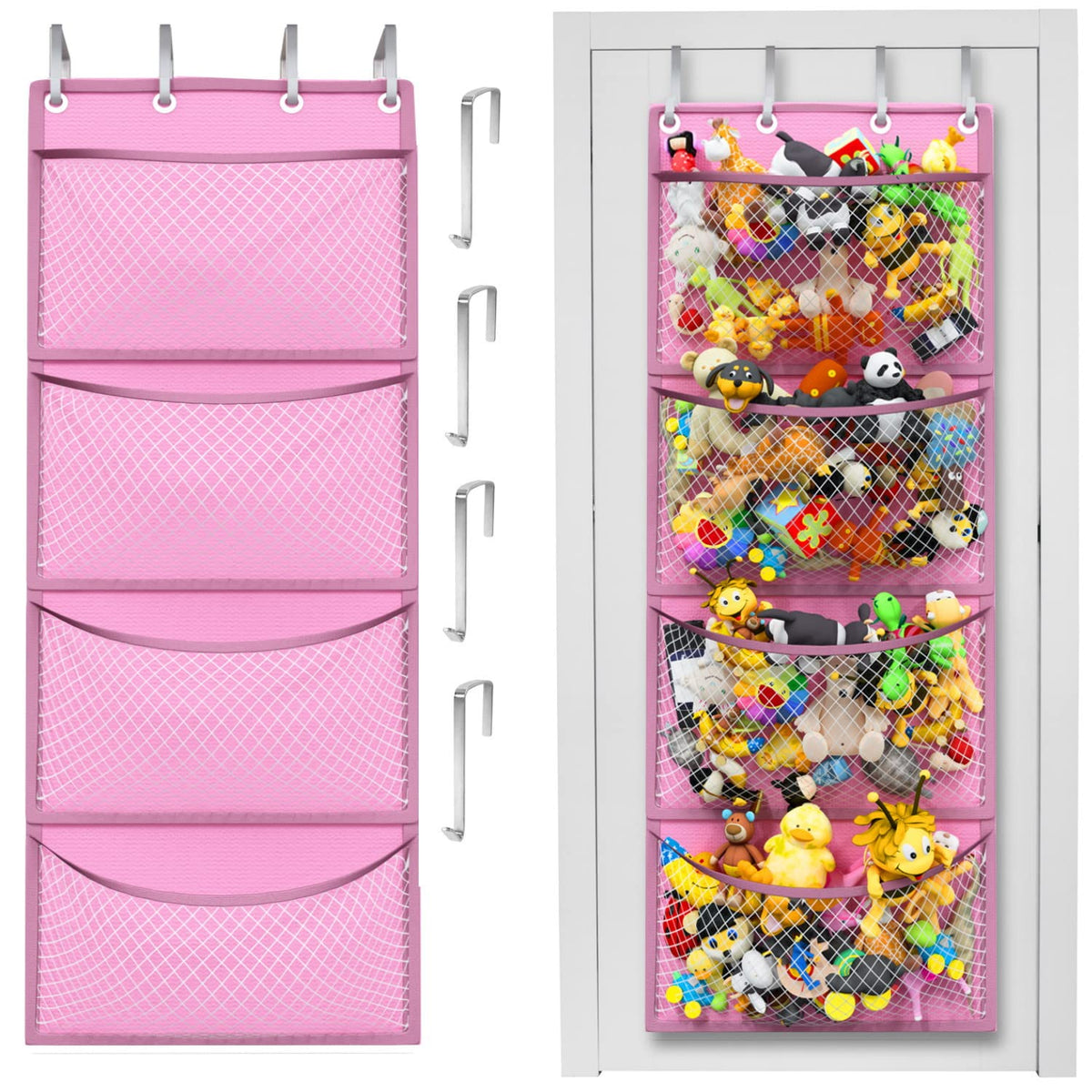 Honeyera The Original Stuffed Animal Storage (Patented) - Over Door Organizer for Stuffies, Baby Ideas Holder, Toy Plush Hammock Hanging Net Big Girls Toddler Large Bag Animals Stuffy Behind
