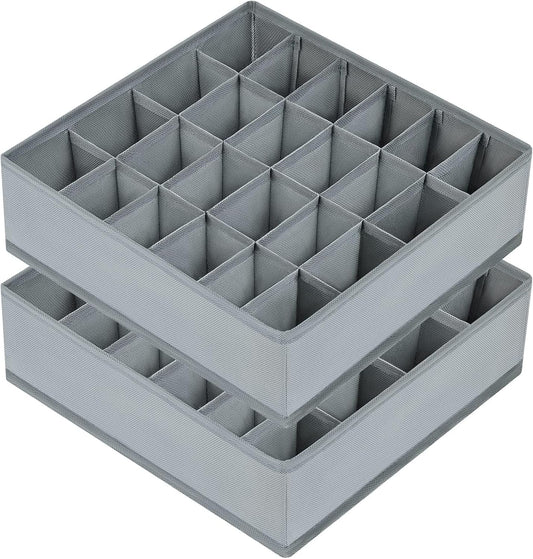 joyoldelf Sock Drawer Organizer Divider 2 Packs Underwear Organizer, 24 Cell Closet Organizers and Storage Organizer Sock Holders Organizers for Storing Socks, Handkerchiefs, Ties, Belts (Grey)