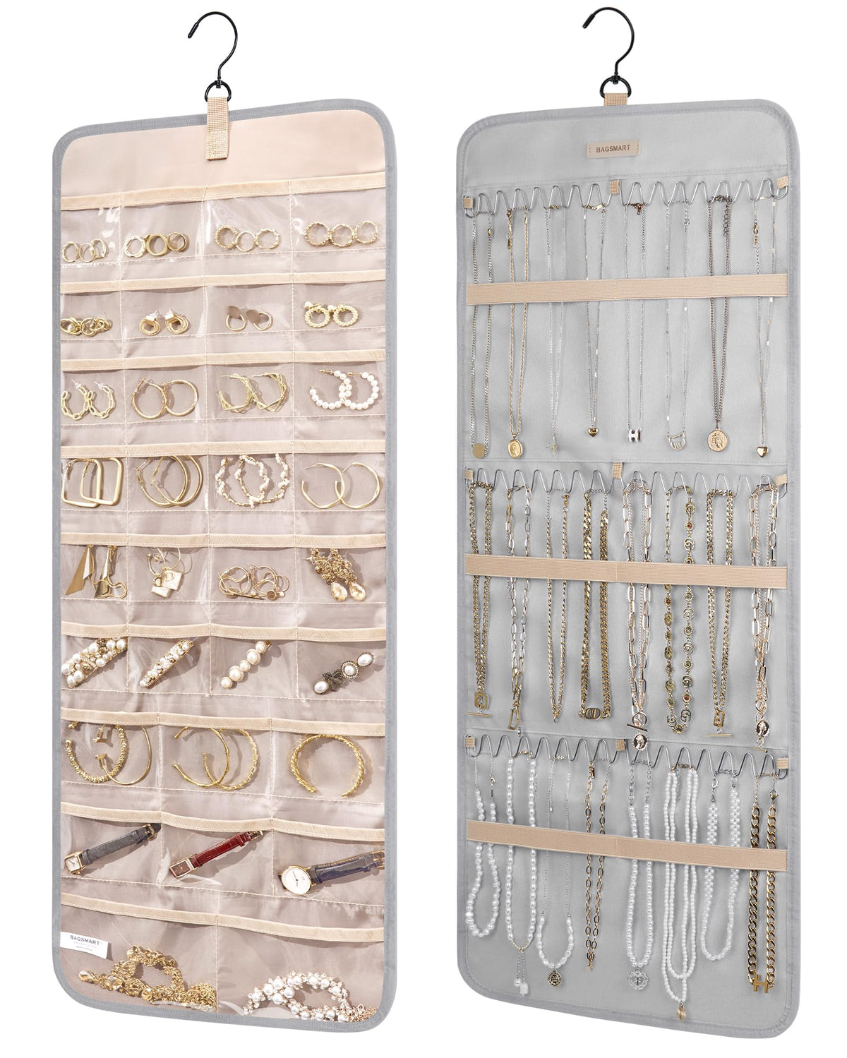 BAGSMART Hanging Jewelry Organizer Necklace/Earring/Ring 2-Sided L Black