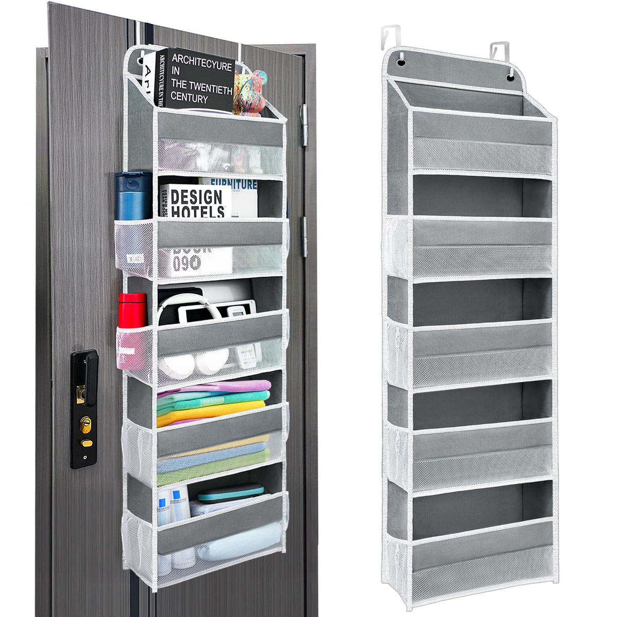 Over the Door Organizer 4 Shelves & 4 Side Pockets, Hanging Door Storage