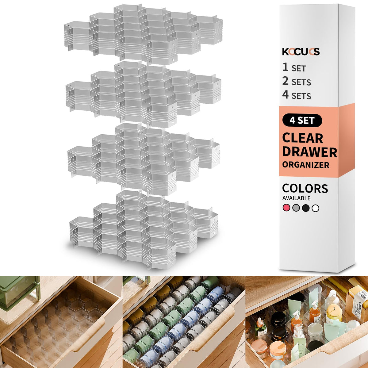 Honeycomb Separator Adjustable Drawer Organizer Divider for Underwear Belt-Scarf Socks Organizer (White(1pc))
