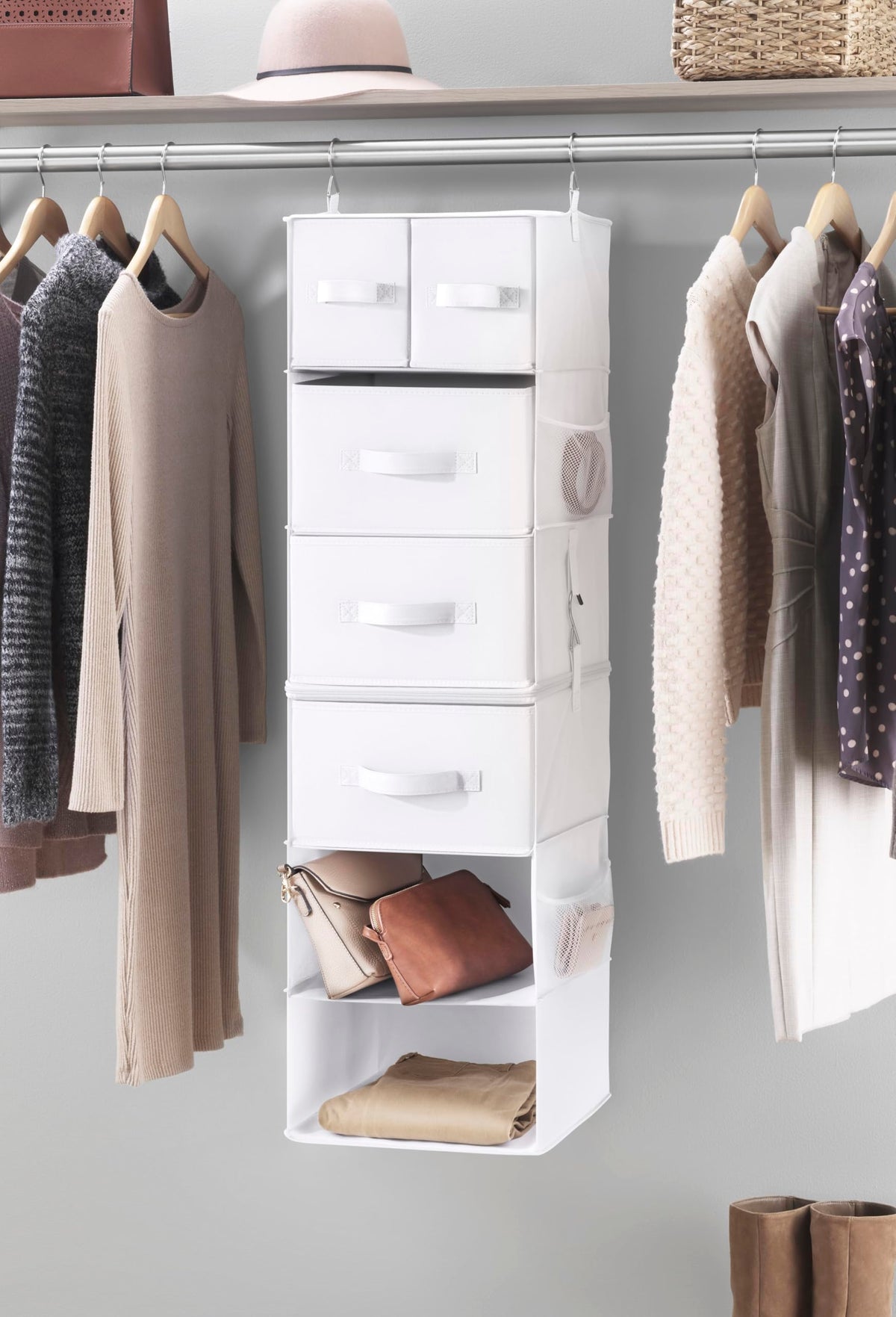 Whitmor 5 Section Closet Organizer - Hanging Shelves with Sturdy Metal Frame