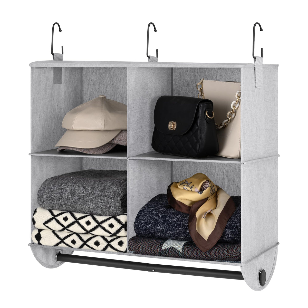 StorageWorks Hanging Closet Organizer with Rod, 4 Sections, 2 Tiers, White