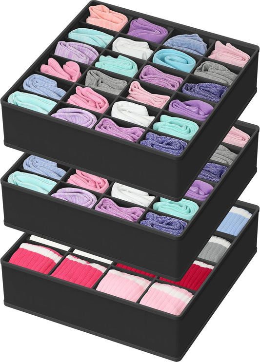 Simple Houseware Sock Drawer Organizer, 3 Pack, Black