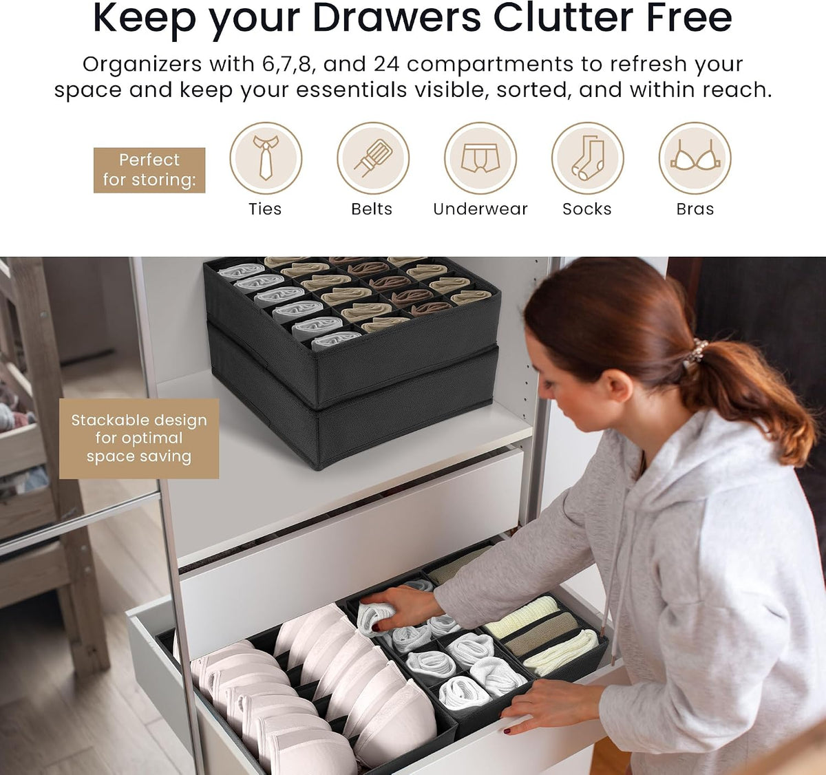 Reli. Sock Organizer (14 Pack) | 132 Cell Underwear Organizer | Gray