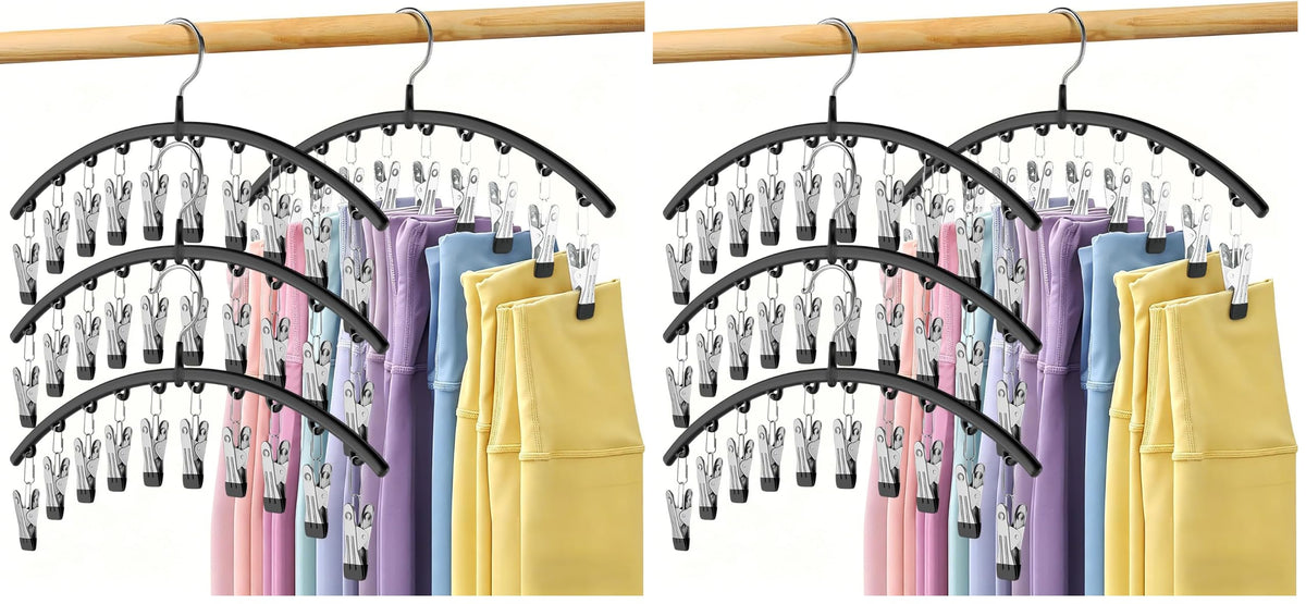 Volnamal Legging Organizer for Closet,2 Pack Metal Yoga Pants Hangers w/10 Clips Hold 20 Leggings,Space Saving Hanging Closet Organizer Clothes Hanger College Dorm Essentials Apartment Essential,Black