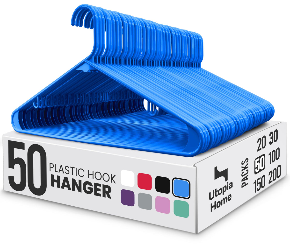 Utopia Home Plastic Hangers 50 Pack – Built-in Strap Hooks Black