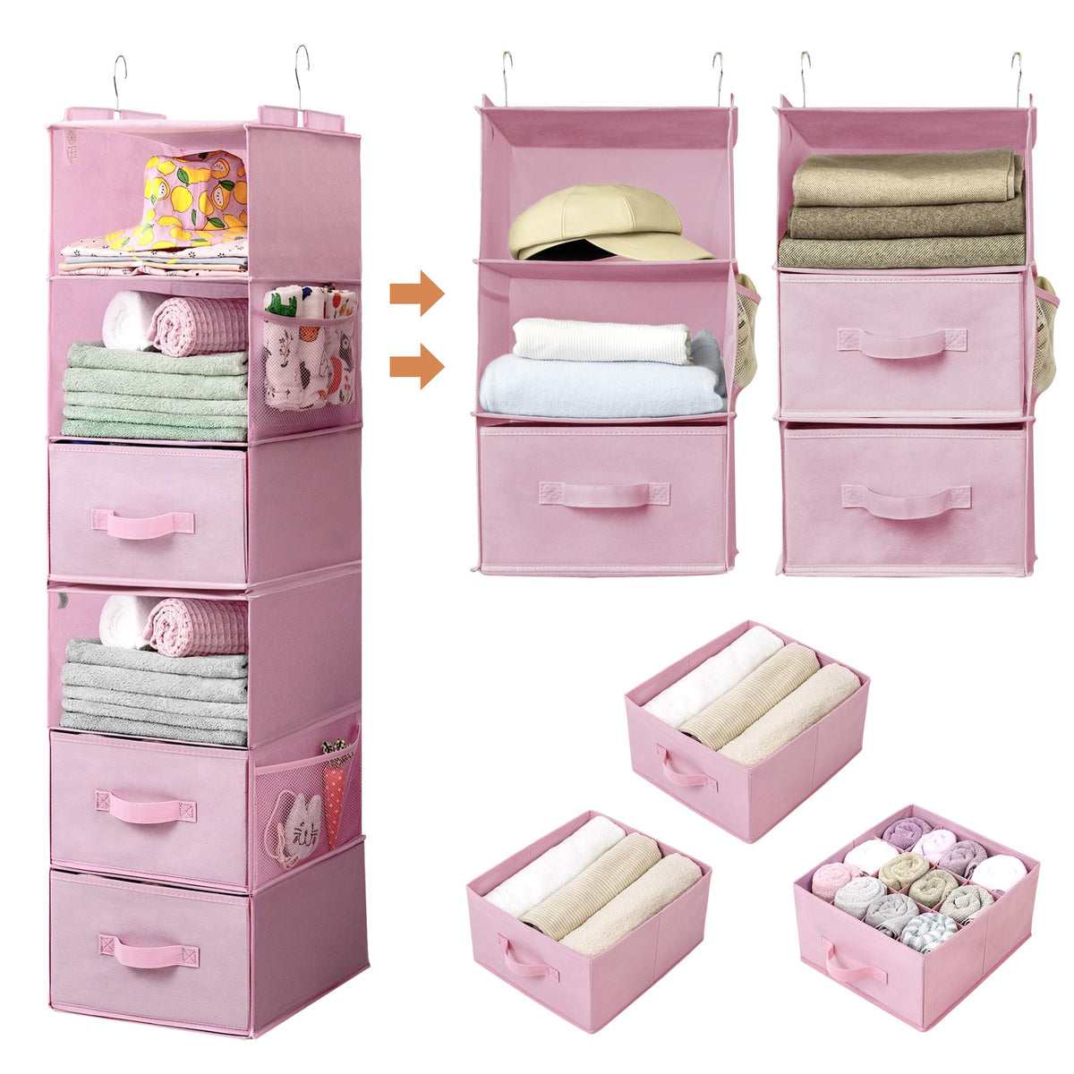 GRANNY SAYS Hanging Closet Organizer, 5 Drawers, 6 Shelves, 6 Pockets, Gray