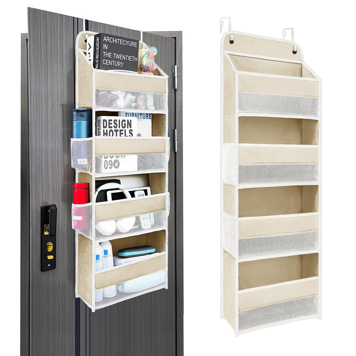 Over the Door Organizer 4 Shelves & 4 Side Pockets, Hanging Door Storage