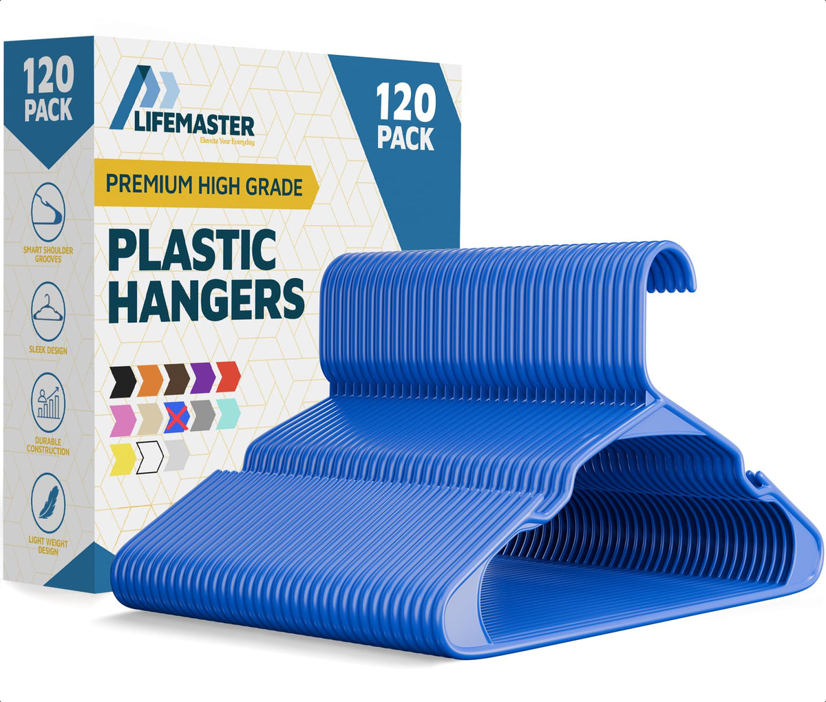Lifemaster Plastic Clothes Hanger Set - 30 Pieces Versatile, Lightweight, Space-Saving, Non-Slip, Slim Designed, Dry and Wet Clothes Hanger Set - White
