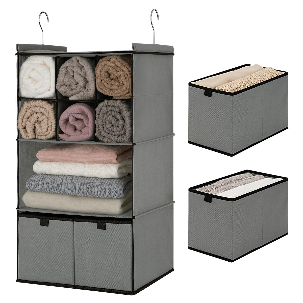 GRANNY SAYS 3-Shelf Hanging Closet Organizer, Foldable Storage, Gray