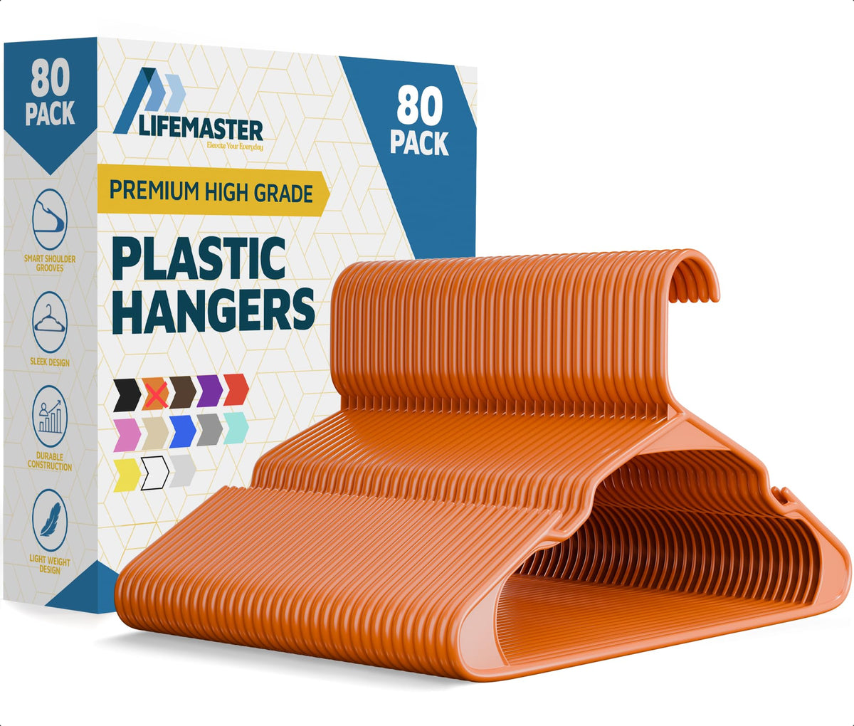 Lifemaster Plastic Clothes Hanger Set - 30 Pieces Versatile, Lightweight, Space-Saving, Non-Slip, Slim Designed, Dry and Wet Clothes Hanger Set - White