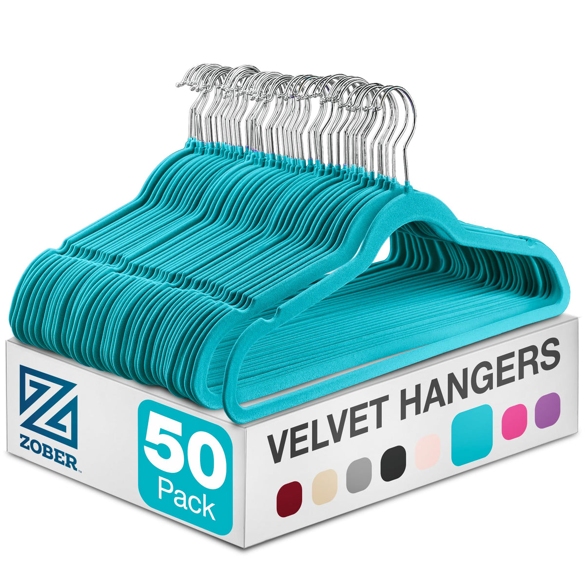 Zober Black Velvet Hangers 50 Pack, Slim Non Slip Clothes Hangers