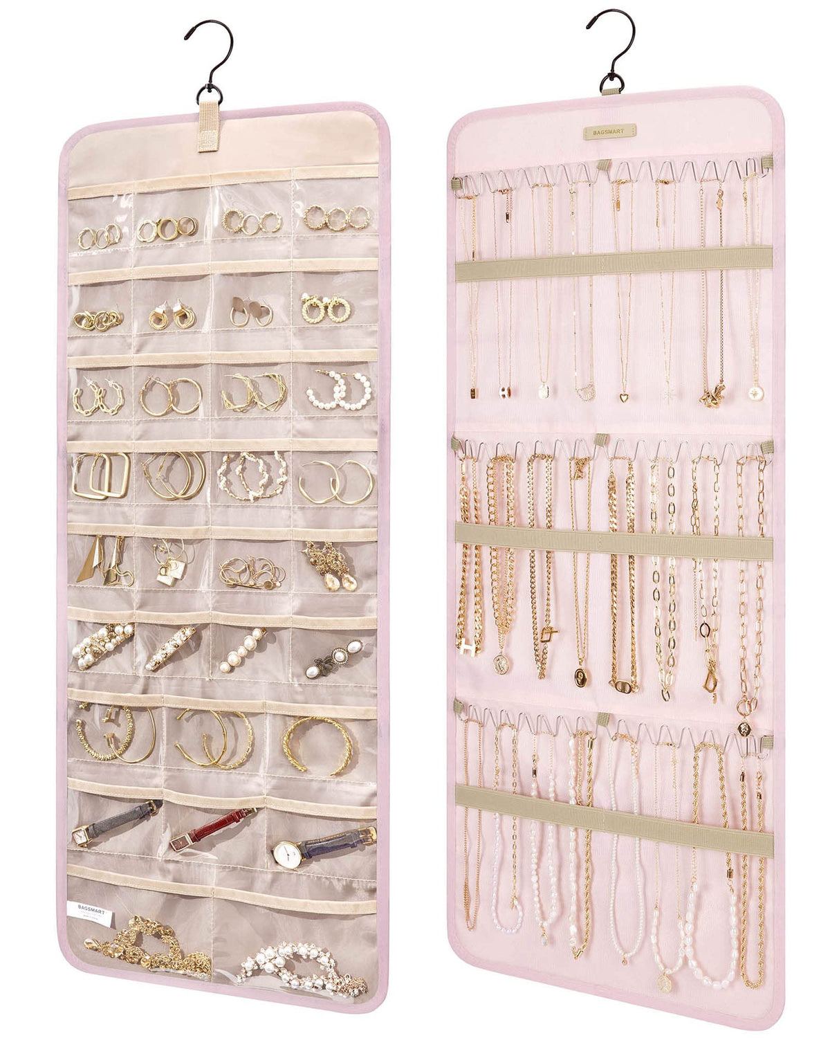 BAGSMART Hanging Jewelry Organizer Necklace/Earring/Ring 2-Sided L Black