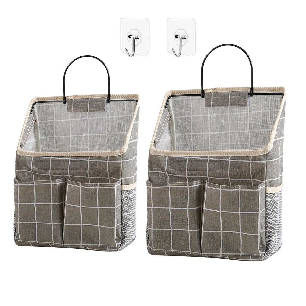 2 Pack Wall Hanging Storage Bag,Wall Hanging Organizer with Pockets, Hanging storage basket for Dormitory Bathroom Bedroom (Grey-upgraded)
