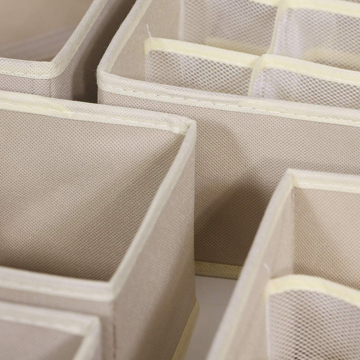 TENABORT 12 Pack Foldable Drawer Organizer Dividers Cloth Storage Box Closet Dresser Organizer Cube Fabric Containers Basket Bins for Underwear Bras Socks Panties Lingeries Nursery Baby Clothes Beige