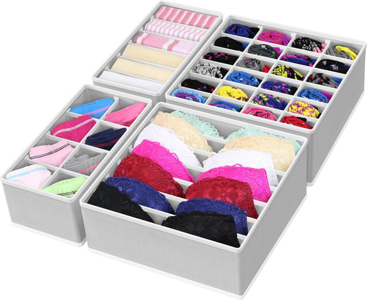 Simple Houseware 4-Pack Drawer Organizer Set for Underwear/Socks/Bra, Gray