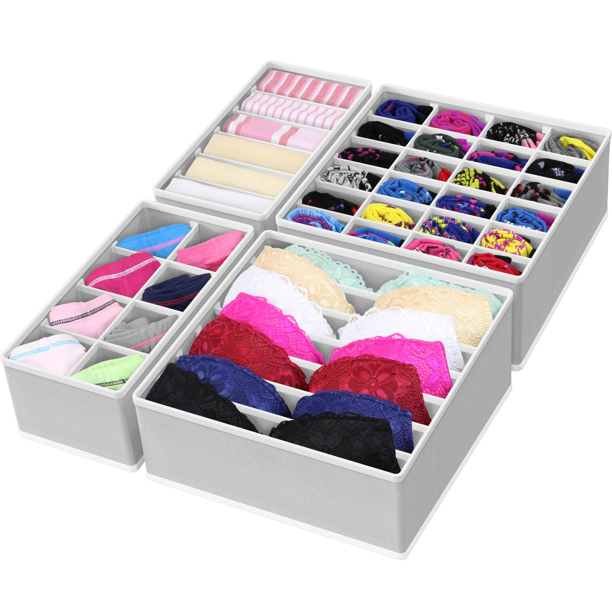 Simple Houseware 4-Pack Drawer Organizer Set for Underwear/Socks/Bra, Gray